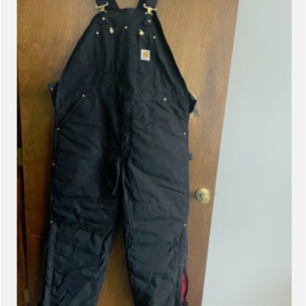 Vintage Carhartt Quilt Insulated Black Artic Bib Work Overalls 44x30